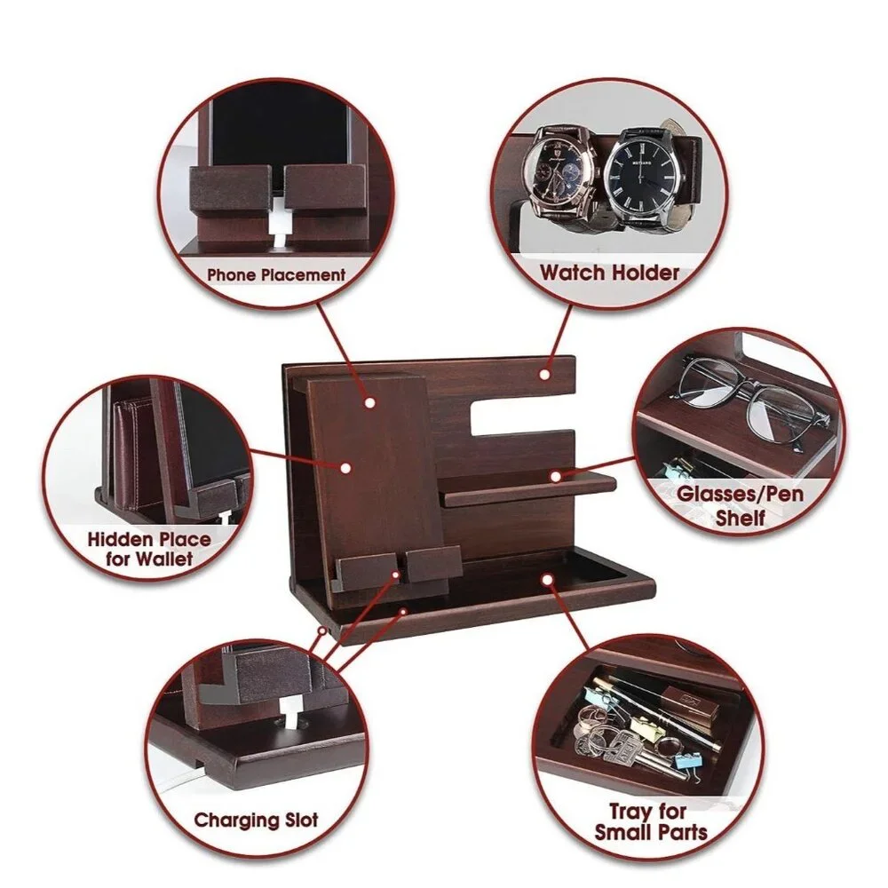 Wood Phone Docking Station Wood Nightstand Organizer  Idea For Him,Perfect Gift - Picture 2 of 10